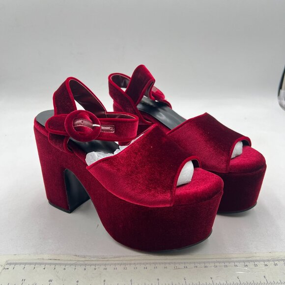 Pazzion Wine Chunky High Heel Platform Sandals Open Toe Ankle Strap Buckle Shoes - Picture 4 of 8